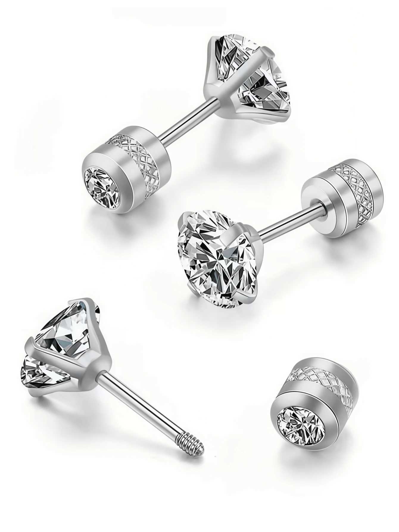 1pc 5A Cubic Zirconia Titanium Stud Earrings For Sensitive Ears Unisex Double-Sided Ear Piercing Studs Titanium Steel Ear Cartilage Piercing Jewelry H