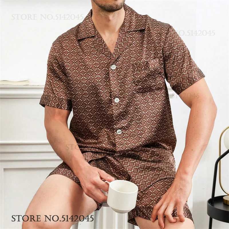 Set Summer New Mens Pajamas Loungewear Print Dot Short Sleeve Shorts Pijamas Suit Loose Casual Satin Sleepwear Homewear Pyjama L260806 - view 5