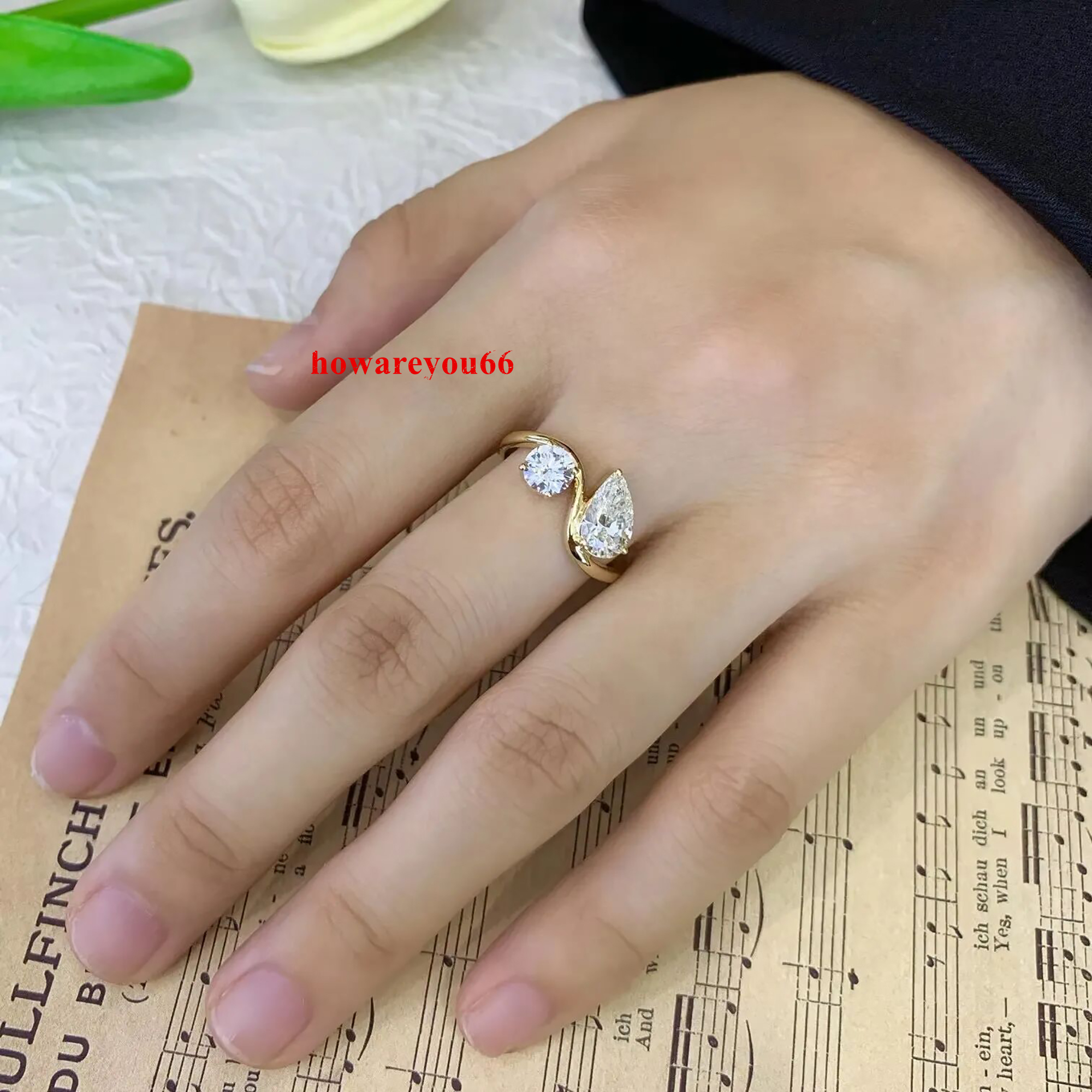Toi et Moi Design 2 CT Pear Round Cut Lab Grown Diamond Two Stone Ring 14K 18K Gold Engagement Ring For Women Daily Wear Ring - view 4