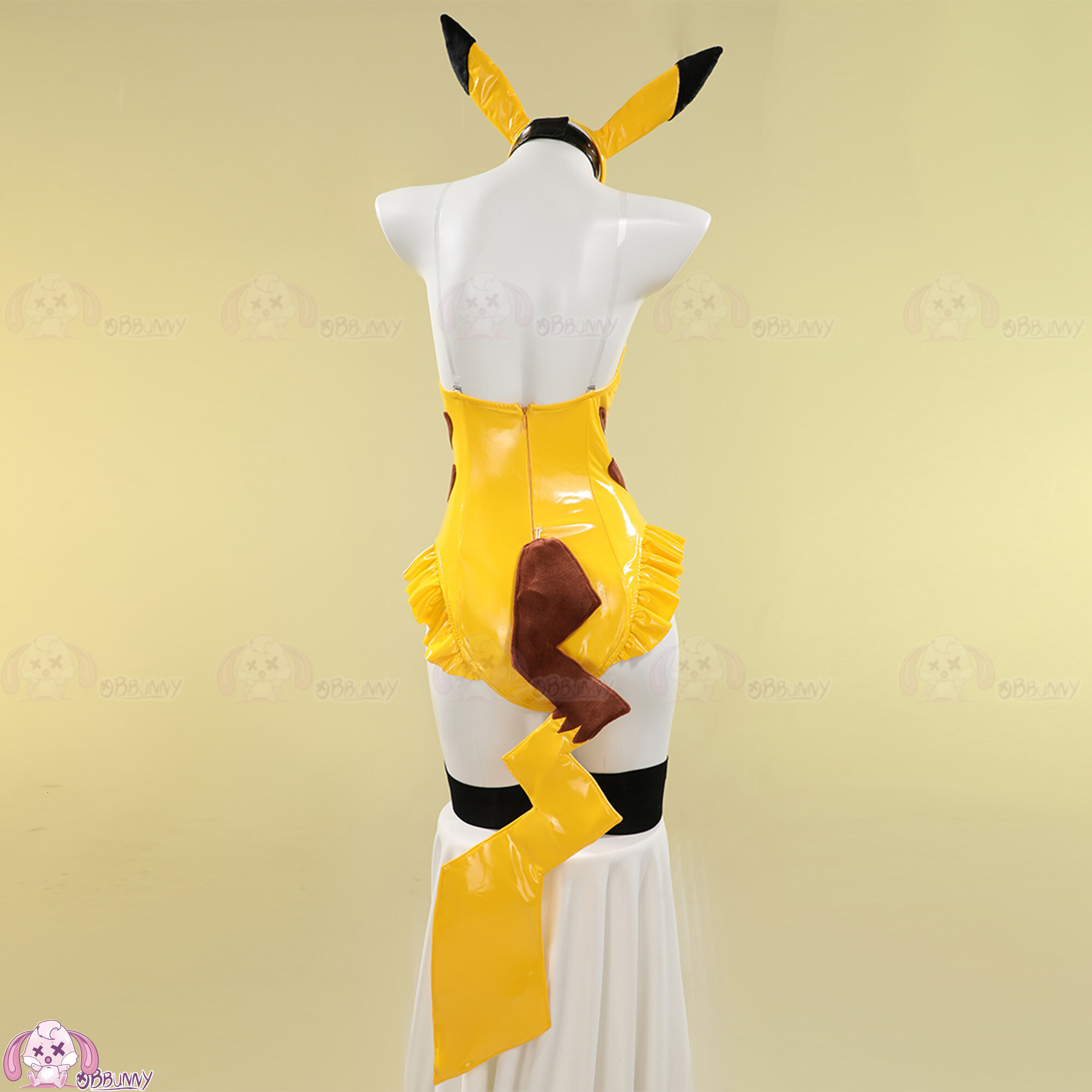 Original Design: Super Costume Pikachu, Featuring a Cute Bunny Girl Design in Pu Shiny Leather, Tight-Fitting Cosplay Outfit f1da - view 5