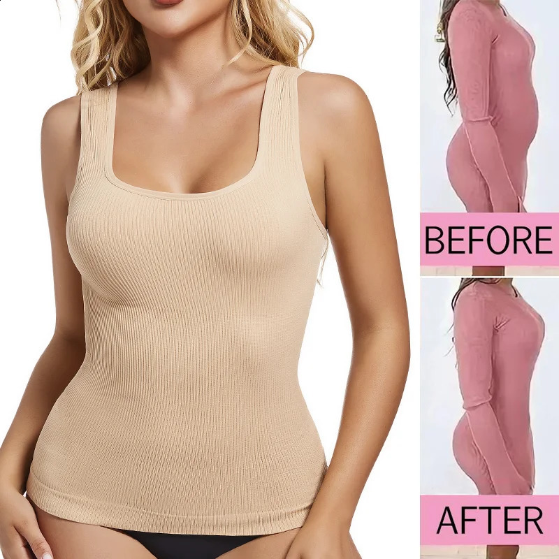 Women Compression Shapewear Tank Tops Tummy Control Camisas Faja Sexy Body Shaper Top Slimming Underwear Waist Trainer Shirt 260806