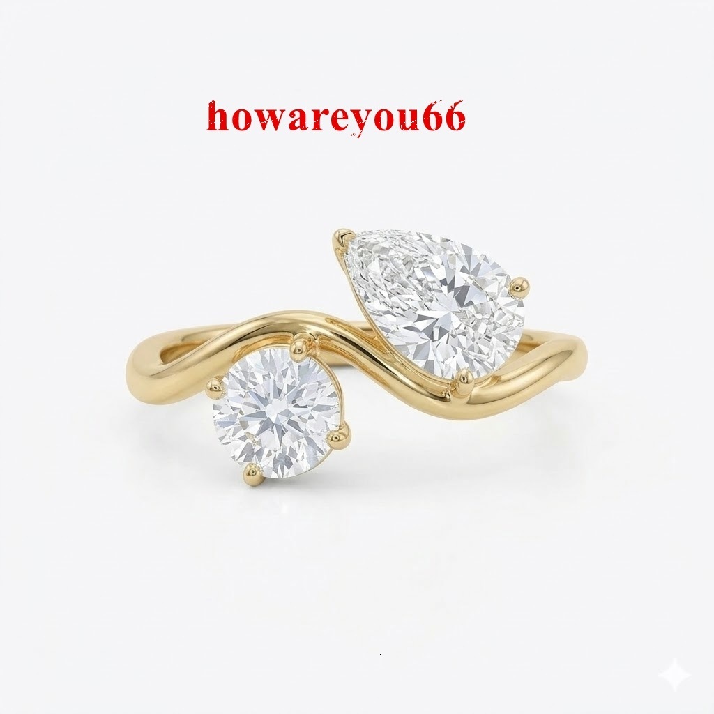 Toi et Moi Design 2 CT Pear Round Cut Lab Grown Diamond Two Stone Ring 14K 18K Gold Engagement Ring For Women Daily Wear Ring