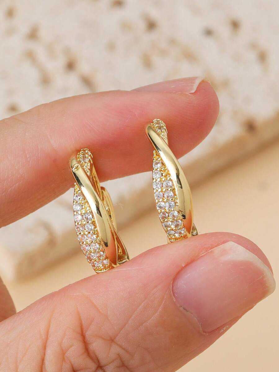 1 Pair Elegant GoldPlated Cubic Zirconia Cross Hoop Earrings Suitable For Women To Wear To Parties Weddings Anniversaries And Daily Wear A Great Gift  - view 5