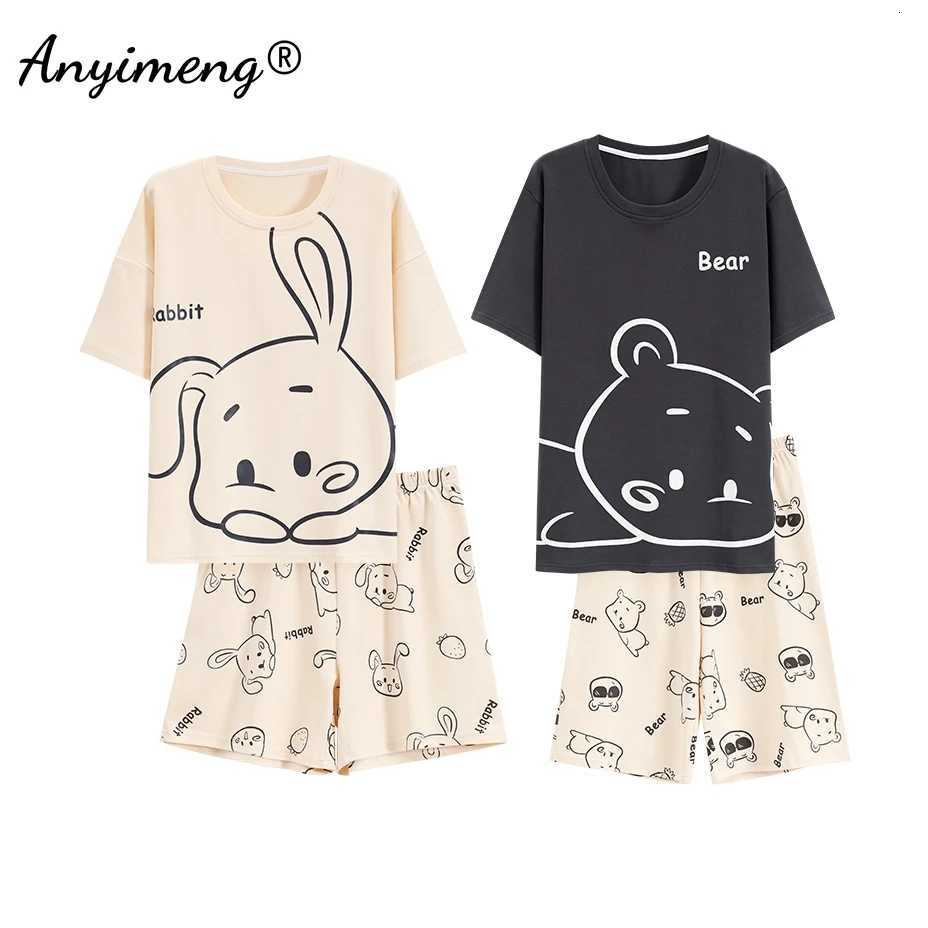 Kawaii 100% Cotton Soft Cotton Cartoon Sleepwear for Lovers Summer New Fashion Short Sleeve Short Pants Couple's Pajamas L260806 - view 3