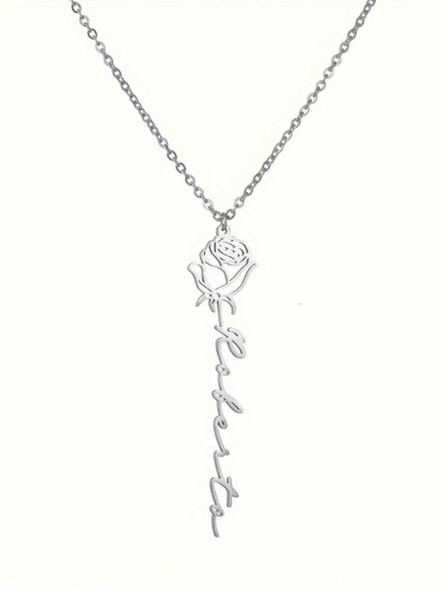 Customized 1pc 18K Gold Plated Stainless Steel Personalized Name Necklace With Rose Pendant Customized English Font Ideal For Mothers Day Valentines D - view 7
