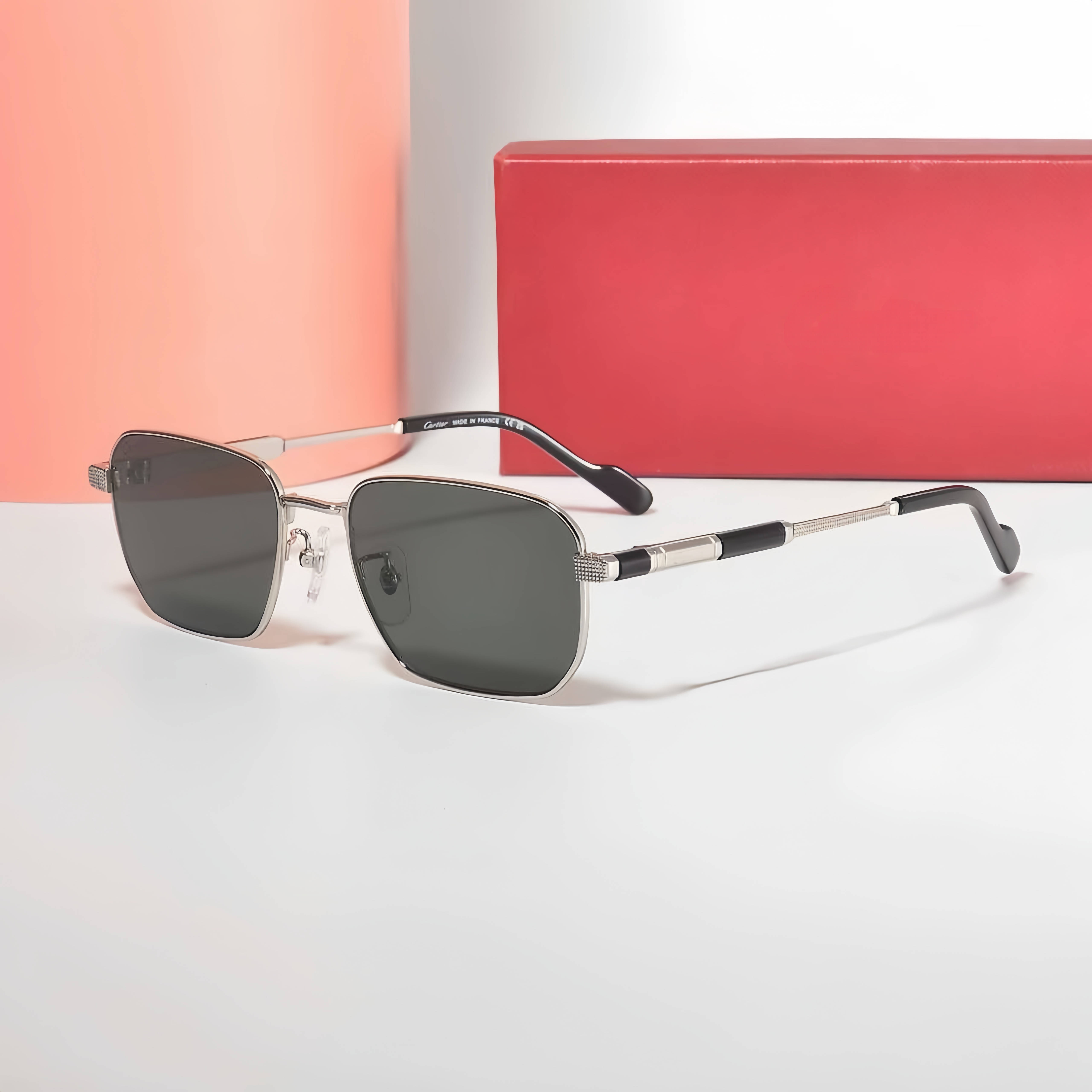 Occhiali Da Sole Quadrati Da Uomo Vintage Montatura In Lega D'oro Aste Con Vena…
