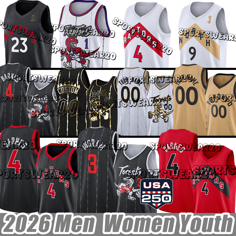 Maglie Torontos Raptorses # 9 RJ Barrett # 4 Scottie Barnes Gradey Dick 2026 City Jersey Maglie Da Basket Giovanile Da Uomo-image
