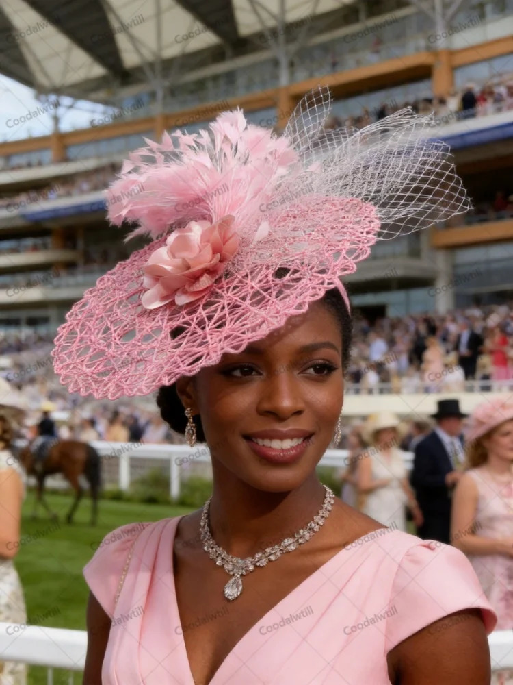 Elegant Women Fascinator Hat Mesh Flower Headband Feather Headwear Wedding Tea Party Church Cocktail Formal Hair Accessories 260807 - view 4