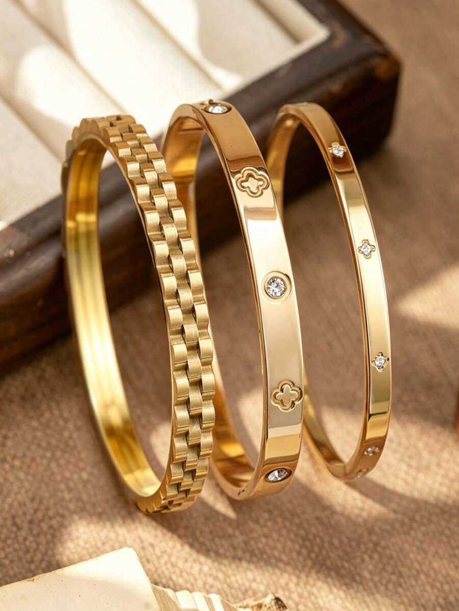 31pc 18K Gold Plated Premium Stainless Steel Bracelet Womens Flower Zirconia Bracelet Multi Jewelry Set Includes Chain Gear And Design Fas H260808