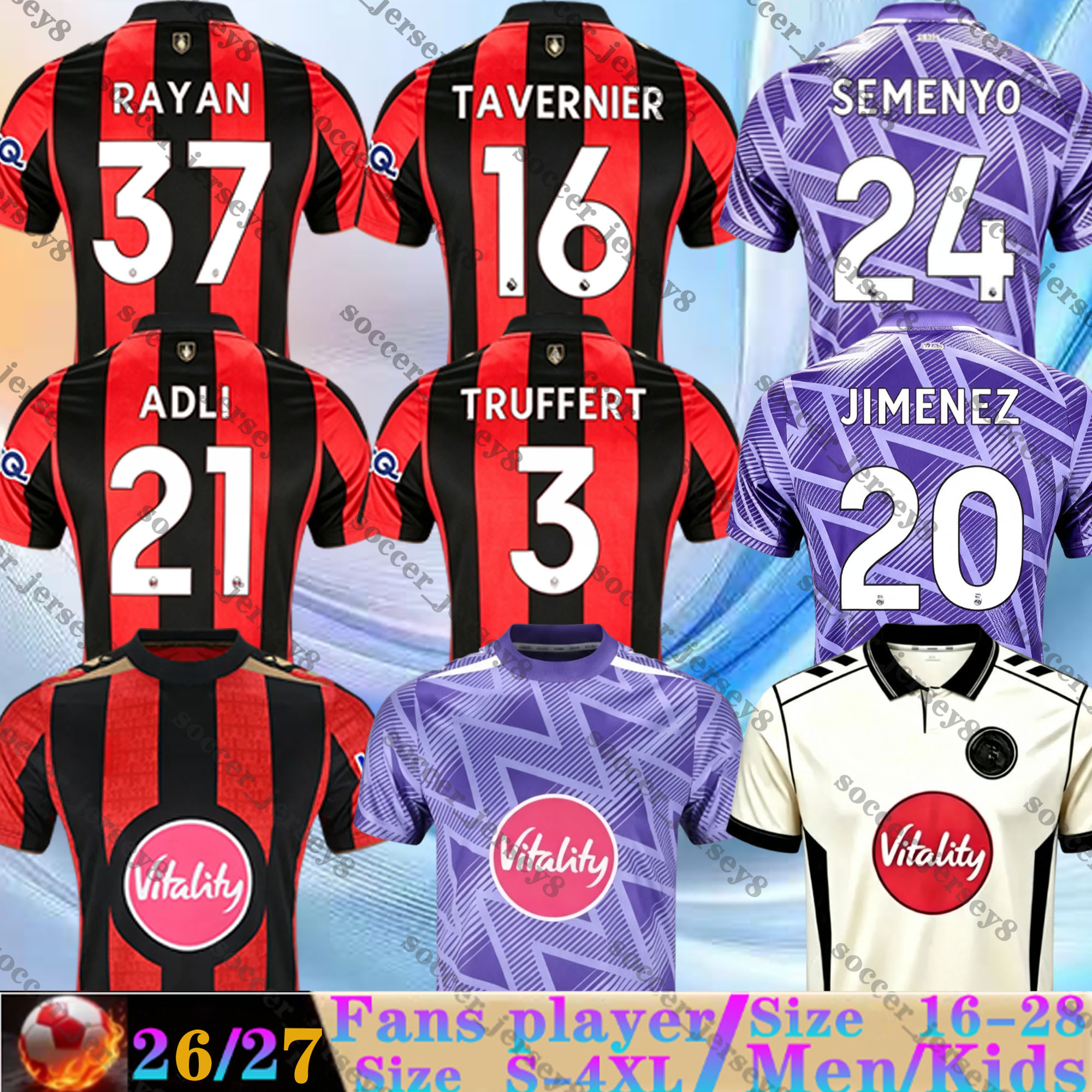 Afcb Bournemouth 2026 Maglie Da Calcio Kluivert Semeyo Ouattara Solanke Christie Zabarnyi Faivre Tavernier Brooks Semenyo 26 27 Maglie Da Calcio Uom-image