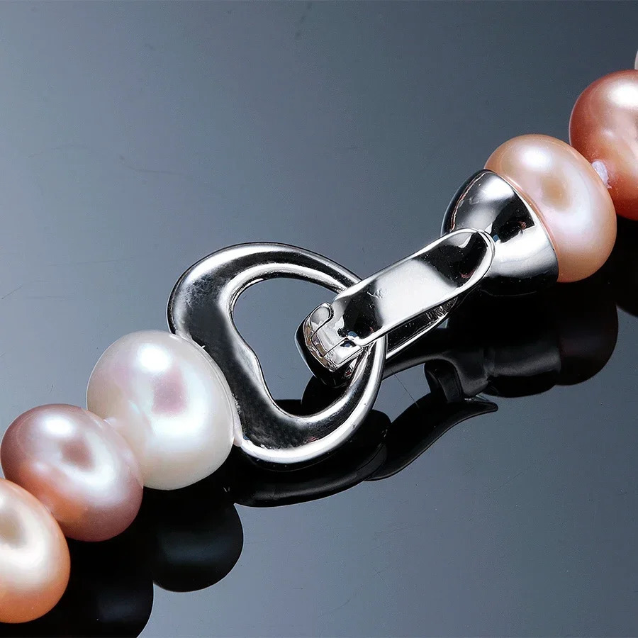 YWYC 7-10mm Bread Bead Freshwater Pearl Necklace for Women Colorful Mix Color 925 Sterling Silver Clasp Necklaces Jewelry Gift 260807 - view 5