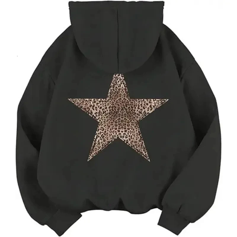 Star Graphic Hoodies Y2k Leopard Print Hooded Sweatshirt Cheetah Hoodie Fashion Casual HipHop Harajuku Unisex Pullover 260806 - view 3