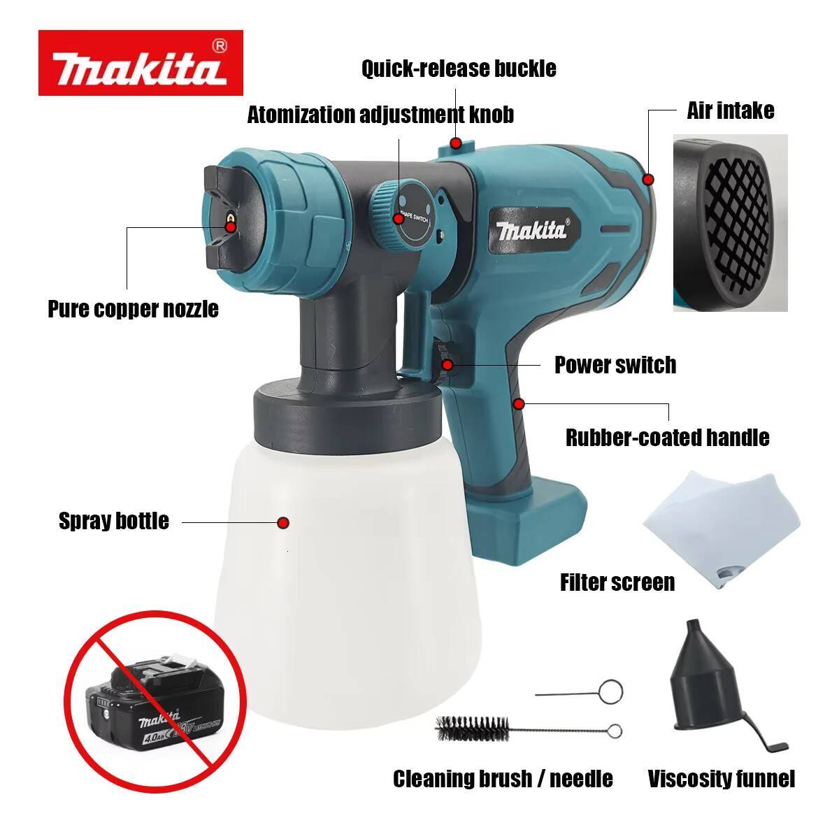 Makita 800ML Electric Spray Gun High Power Paint Sprayer for Auto And Household Use - Efficient Spraying Tool W260808 - view 3