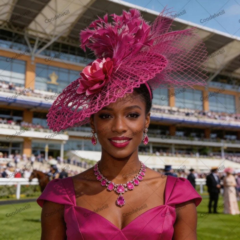 Elegant Women Fascinator Hat Mesh Flower Headband Feather Headwear Wedding Tea Party Church Cocktail Formal Hair Accessories 260807 - view 6