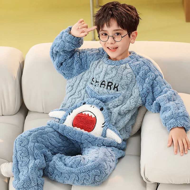 Winter Warm Teenage Pajamas Animal Cartoon Bear Kids Pijamas Set Coral Fleece Plush Girls Home Clothes Flannel Boys Sleepwear Z260808 - view 7