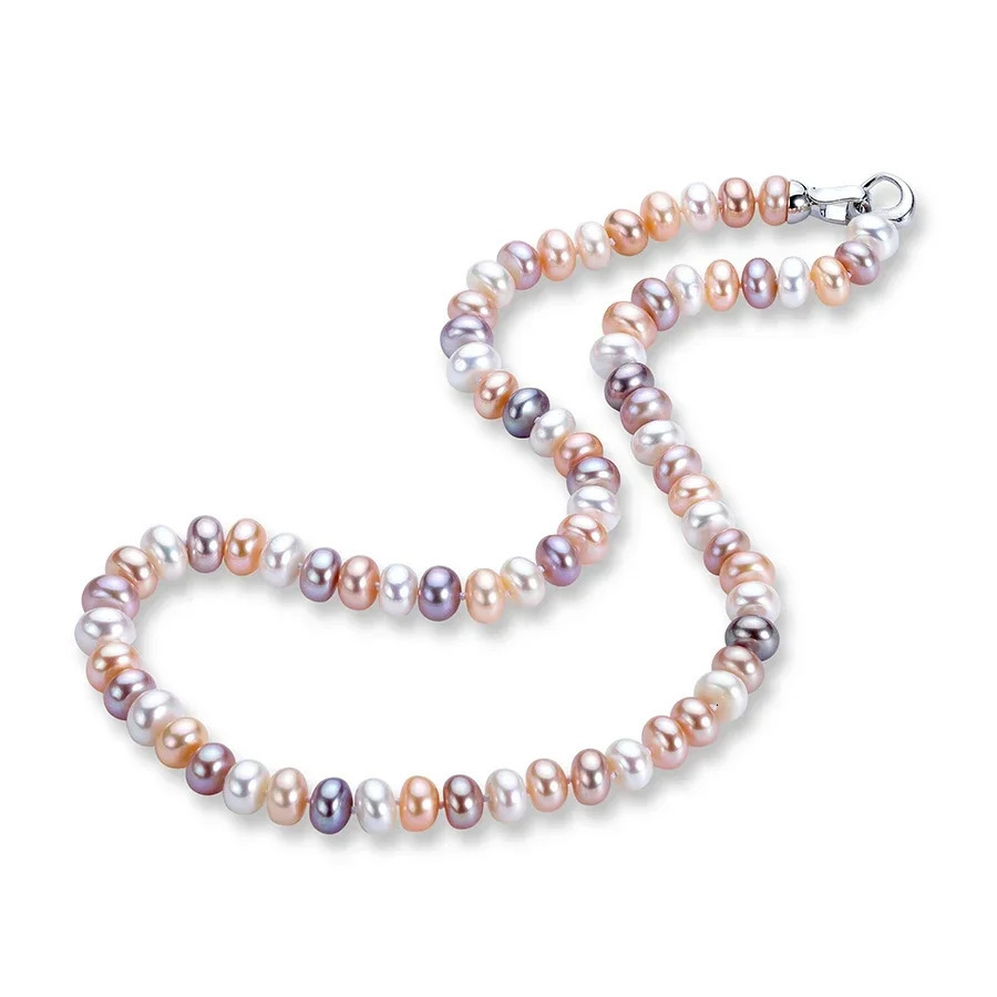 YWYC 7-10mm Bread Bead Freshwater Pearl Necklace for Women Colorful Mix Color 925 Sterling Silver Clasp Necklaces Jewelry Gift 260807 - view 3