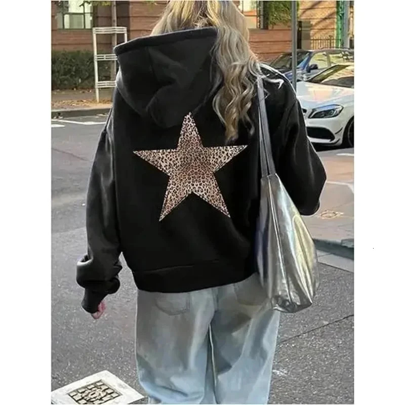Star Graphic Hoodies Y2k Leopard Print Hooded Sweatshirt Cheetah Hoodie Fashion Casual HipHop Harajuku Unisex Pullover 260806