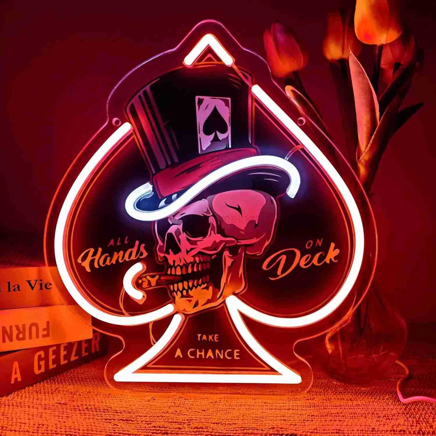 Skull Ace of Spades Neon Signs Dimmable LED Poker Neon Light USB for Game Room Home Bar Man Cave Wall Decor Cool Gifts for Men X260808