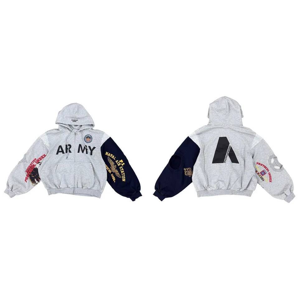 2026 Patchwork ARMY Vintage Damaged Cardigan Pullover Men Designer Fashion Women Best Quality Hoodie - view 1