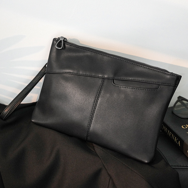 Luxury PU Soft Leather Underarm Envelope Handbag Urban Simple Trendy Brand Waterproof Ipad Tote Bag Men Business Travel Briefcase For Office Work Dail - view 7