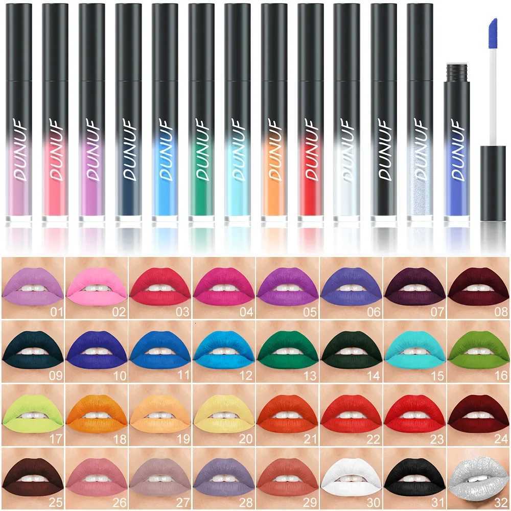 Matte 32 Color Lasting Lipstick Lip Gloss Moisturizing Non-stick Cup Halloween Party Purple Blue Black Highly Pigments Lip Glaze N260808