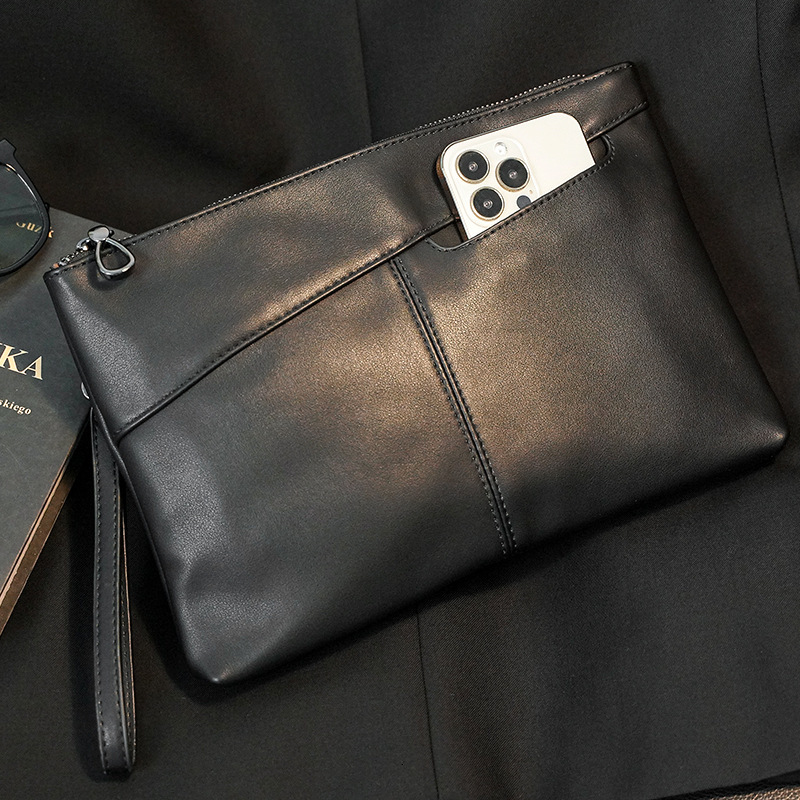 Luxury PU Soft Leather Underarm Envelope Handbag Urban Simple Trendy Brand Waterproof Ipad Tote Bag Men Business Travel Briefcase For Office Work Dail - view 8
