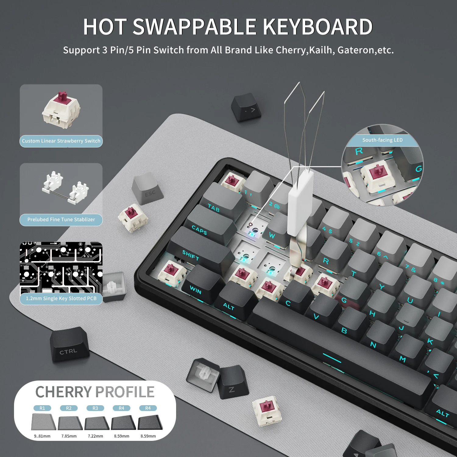 ATTACK SHARK X66 65 Wireless Mechanical Keyboard with Knob 66 Keys Tri Mode Gasket Swap RGB Gaming 60 Percent PBT 260807 - view 4