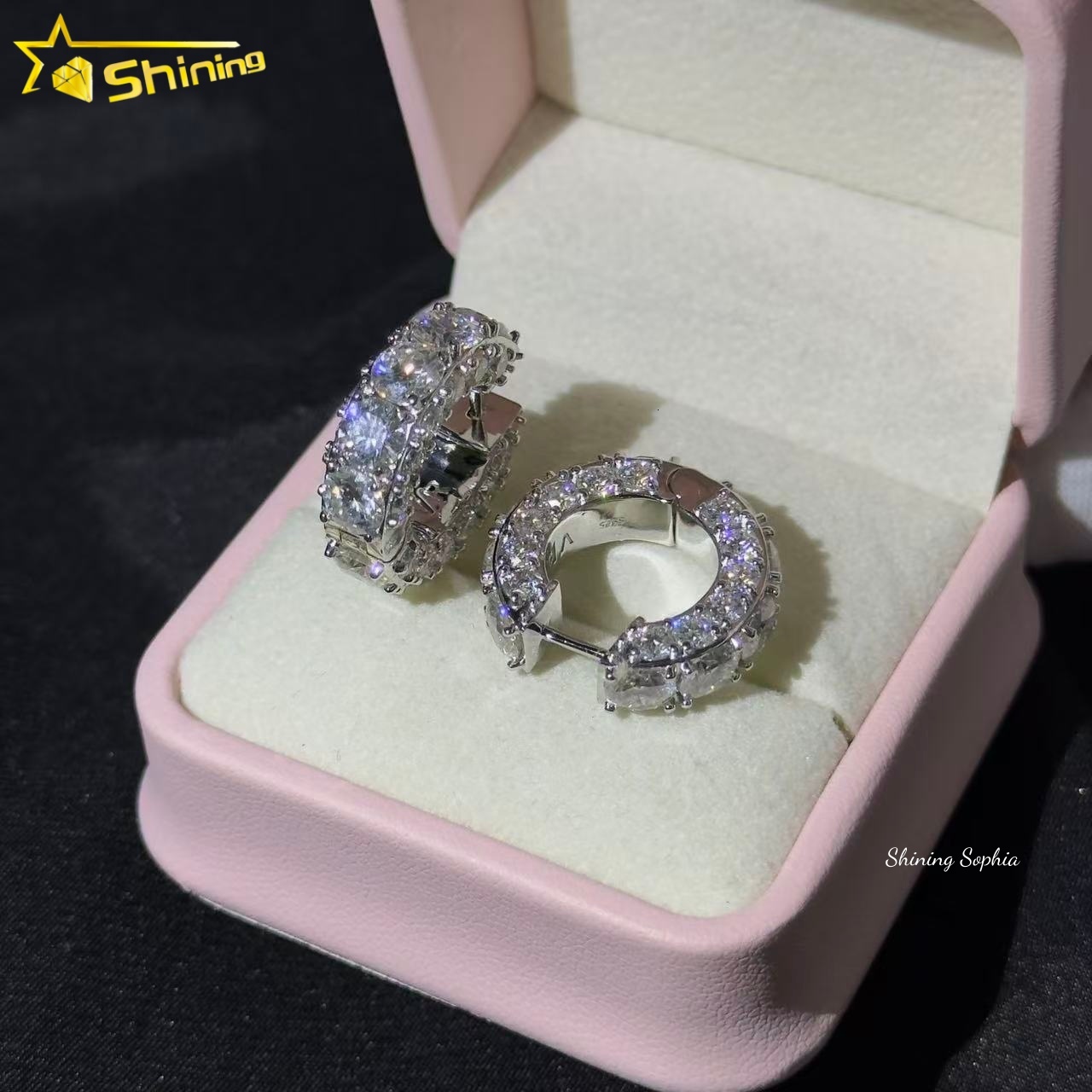 Big Diamond Shining 5MM Luxury Hip Hop S925 Sterling Silver Iced Out Stud Moissanite Huggie Earrings for Women Men - view 7
