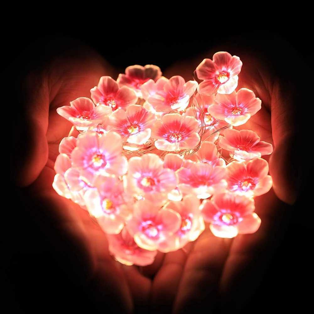 30LEDS Cherry Blossom Light Fairy String Night Lights Pink Flower String Lamps Battery Power For Christmas Garland DecorationN260810