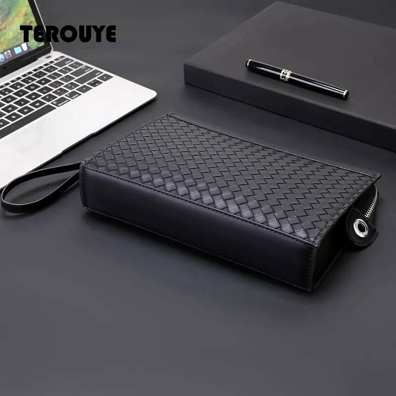 Luxury Brand Designer Woven Texture Handbag Men's Wallet Large Capacity Business Casual Clutch Envelope Document Bag - view 8