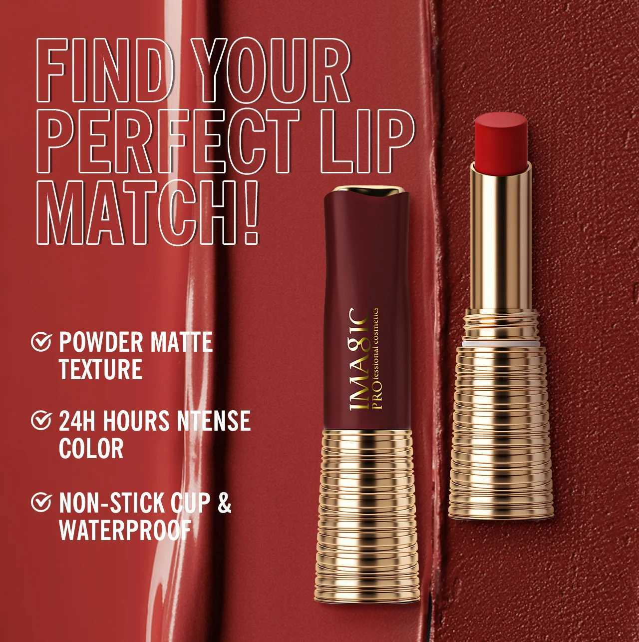 Lipstick IMAGIC Lipstick Matte No-stick Long Lasting Waterproof Lip Stick Smudge-free Classic Highly Pigmented Lip Tint Makeup N260808 - view 5