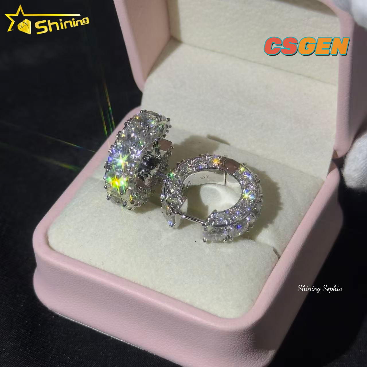 Big Diamond Shining 5MM Luxury Hip Hop S925 Sterling Silver Iced Out Stud Moissanite Huggie Earrings for Women Men