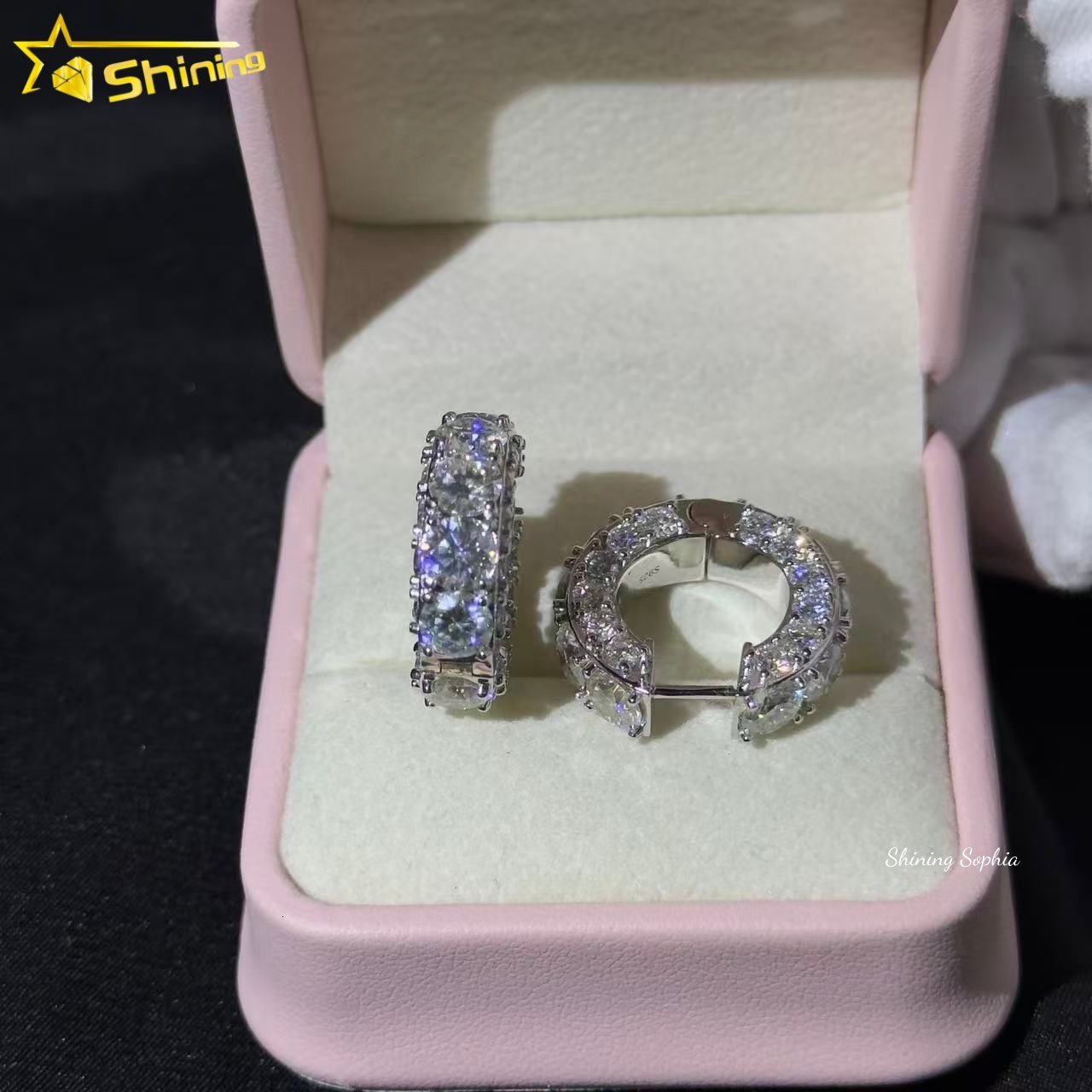 Big Diamond Shining 5MM Luxury Hip Hop S925 Sterling Silver Iced Out Stud Moissanite Huggie Earrings for Women Men - view 6