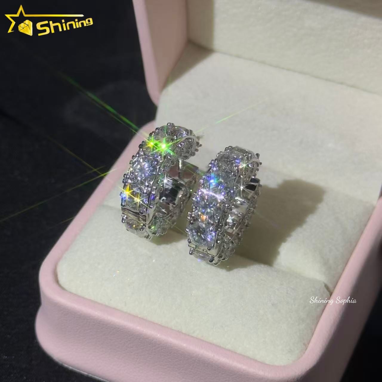 Big Diamond Shining 5MM Luxury Hip Hop S925 Sterling Silver Iced Out Stud Moissanite Huggie Earrings for Women Men - view 3
