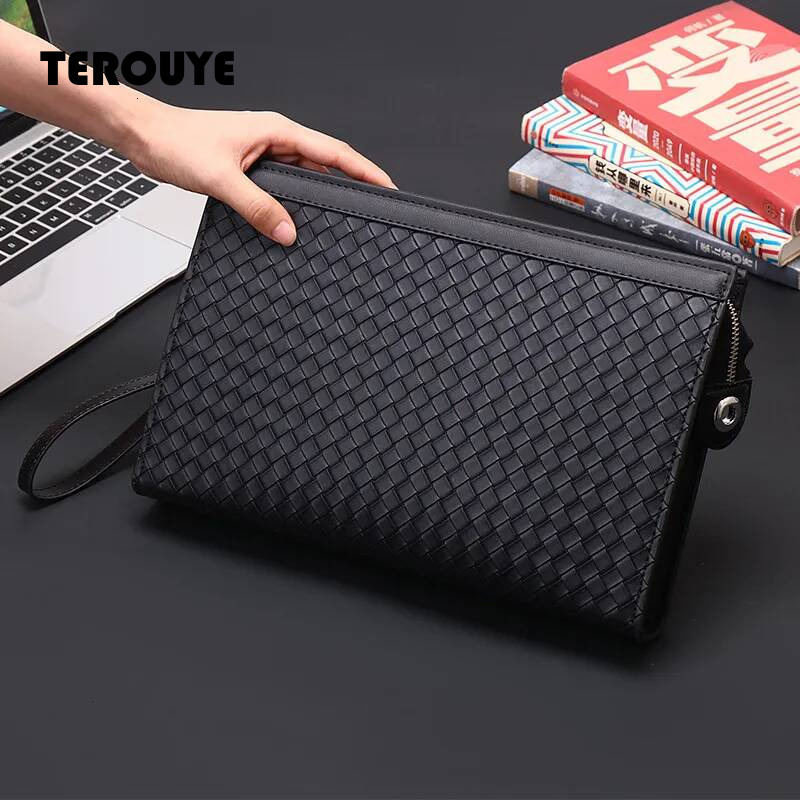 Luxury Brand Designer Woven Texture Handbag Men's Wallet Large Capacity Business Casual Clutch Envelope Document Bag