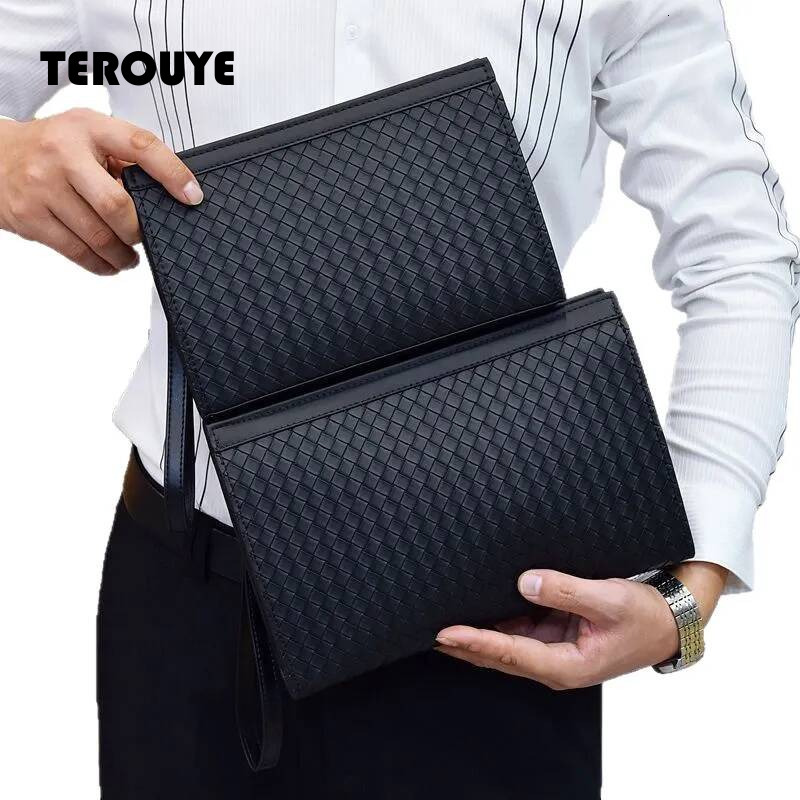 Luxury Brand Designer Woven Texture Handbag Men's Wallet Large Capacity Business Casual Clutch Envelope Document Bag - view 6
