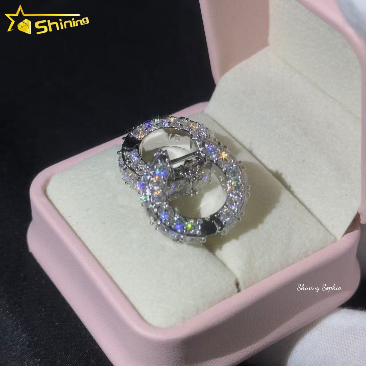 Big Diamond Shining 5MM Luxury Hip Hop S925 Sterling Silver Iced Out Stud Moissanite Huggie Earrings for Women Men - view 5