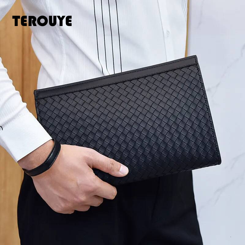 Luxury Brand Designer Woven Texture Handbag Men's Wallet Large Capacity Business Casual Clutch Envelope Document Bag - view 5