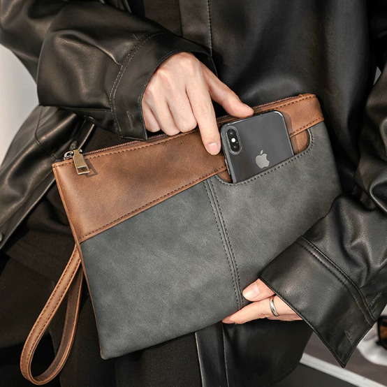 Luxury PU Soft Leather Underarm Envelope Handbag Urban Simple Trendy Brand Waterproof Ipad Tote Bag Men Business Travel Briefcase For Office Work Dail - view 3