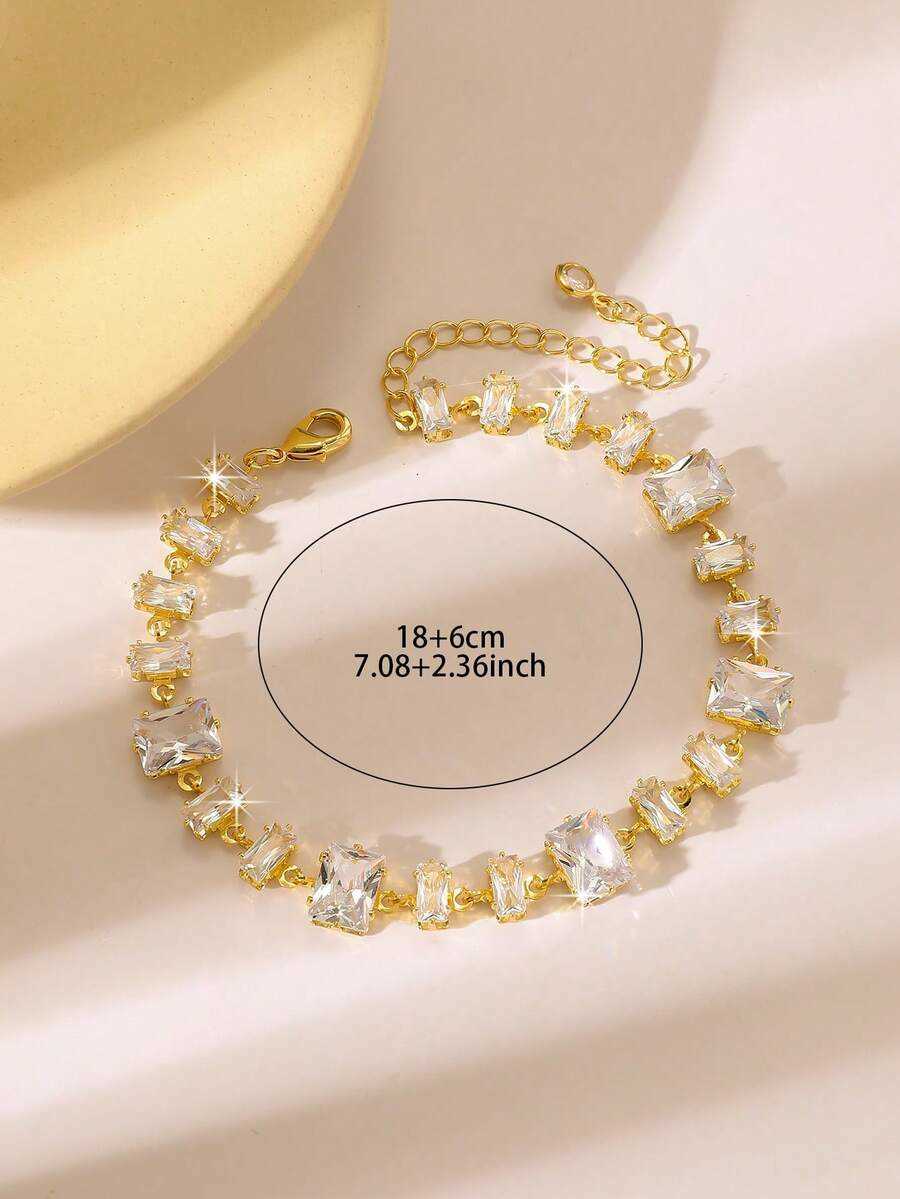 1pc Elegant Copper Fashion Floral Chain Bracelet And Earrings Jewelry Set Luxury Birthstone Cubic Zirconia Decorated Suitable For Womens Daily Hol H26 - view 7