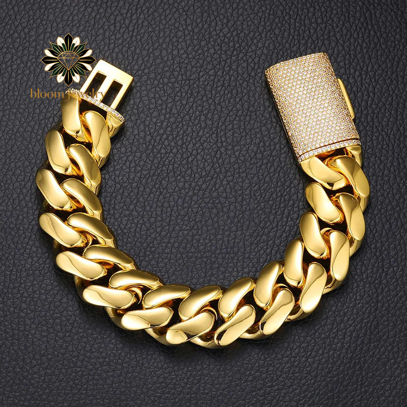 10 22mm Hip Hop Miami Cuban Link Chain Bracelet TopBling 5AAA+ CZ 14K Real Gold Plated Men Jewelry