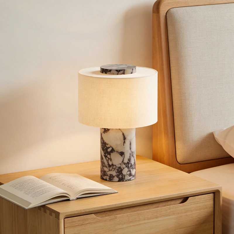 Lampshade USB Charging LED Fabric Table Light Natural Stone Home Atmosphere Decoration Light For Bedroom Parlor Desk Lamp N260810 - view 5
