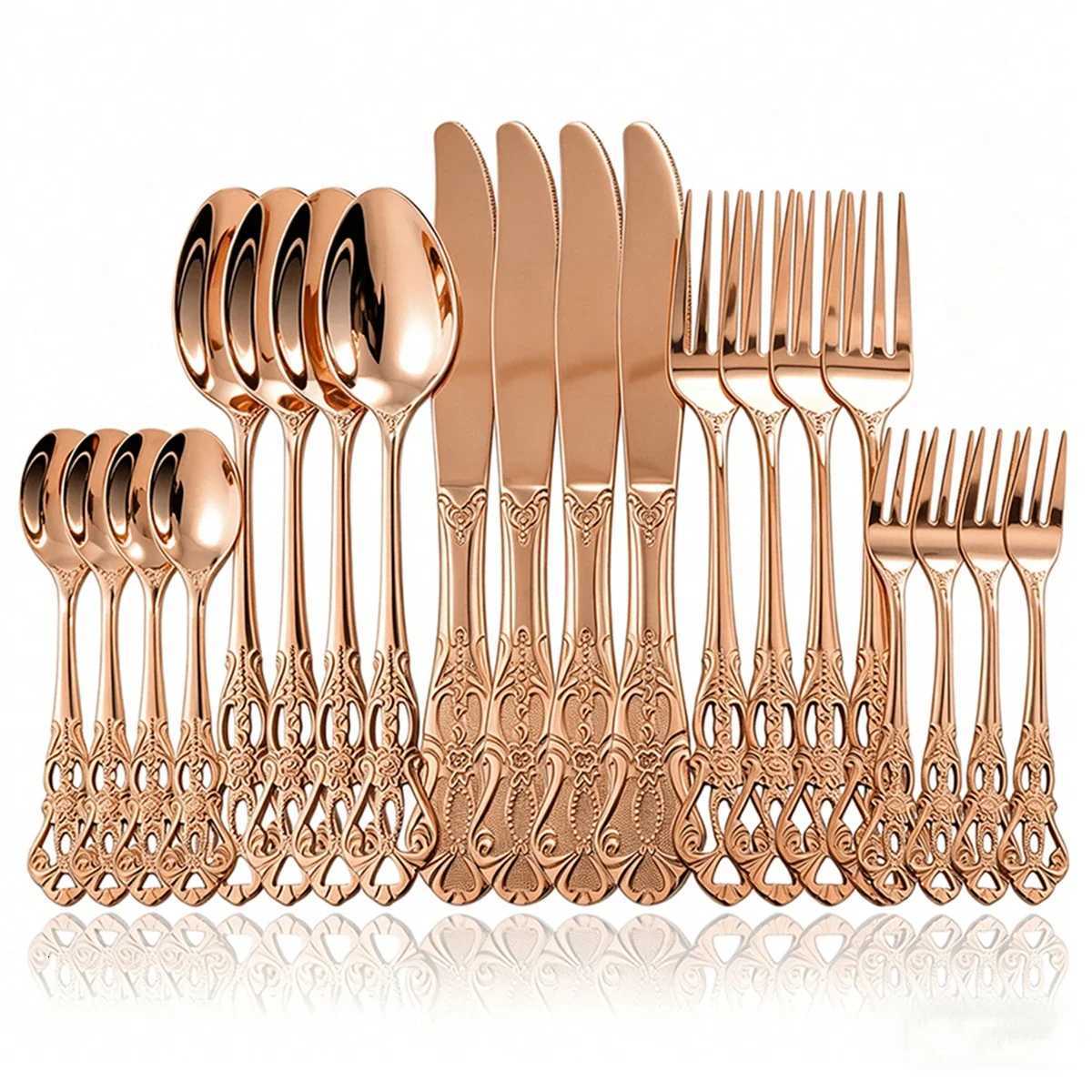Dinnerware 20Pcs Royal Rose Gold Set Knife Cake Fork Spoon Cutlery Set Stainless Steel Silverware Kitchen Tableware Flatware N260810 - view 3