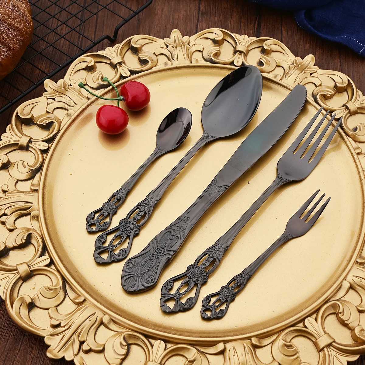 Dinnerware 20Pcs Royal Rose Gold Set Knife Cake Fork Spoon Cutlery Set Stainless Steel Silverware Kitchen Tableware Flatware N260810 - view 5