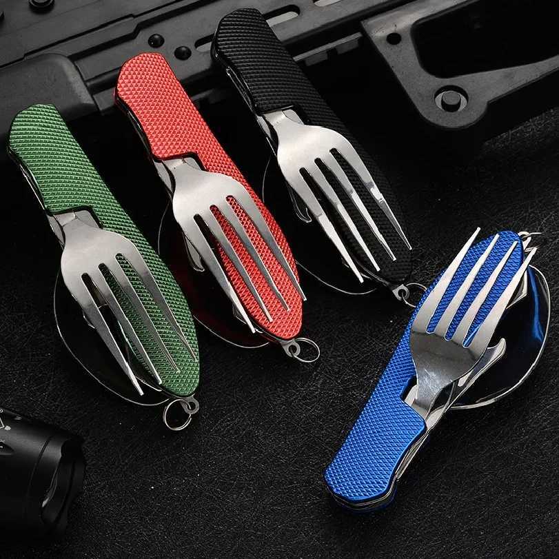 in1 Foldable Camping Utensil 4 Set Multi-Functional Knife Fork Spoon Bottle Opener for Outdoor Survival Sports Camping Hiking N260810