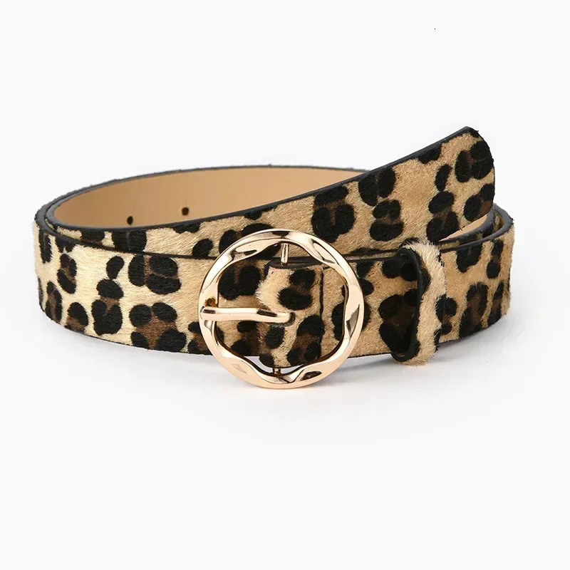 Women Leopard Snake Zebra Pattern Snakeskin Cos Skin Cricle Pin Golden Buckle Belts for Dress Jeans Suits 260808 - view 3
