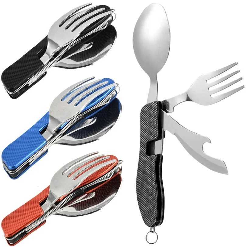 in1 Foldable Camping Utensil 4 Set Multi-Functional Knife Fork Spoon Bottle Opener for Outdoor Survival Sports Camping Hiking N260810 - view 3