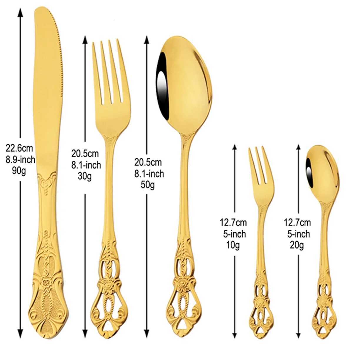 Dinnerware 20Pcs Royal Rose Gold Set Knife Cake Fork Spoon Cutlery Set Stainless Steel Silverware Kitchen Tableware Flatware N260810 - view 4