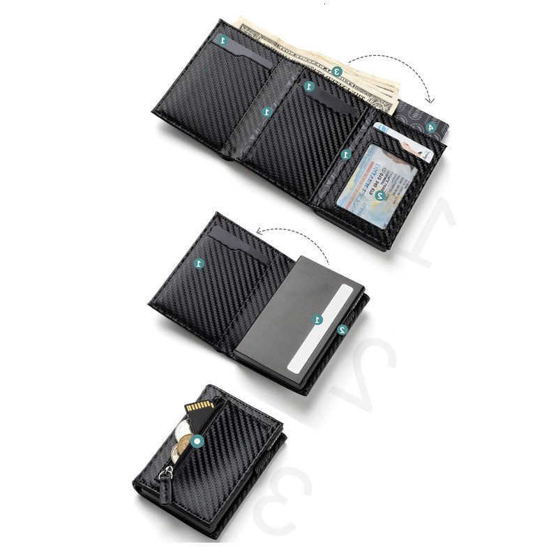 Fiber Aluminum Men's Bifold Carbon Wallet RFID Blocking Automatic Pop-Up Card Holder with Coin Compartments Slim Money Purse H2608101 - view 3