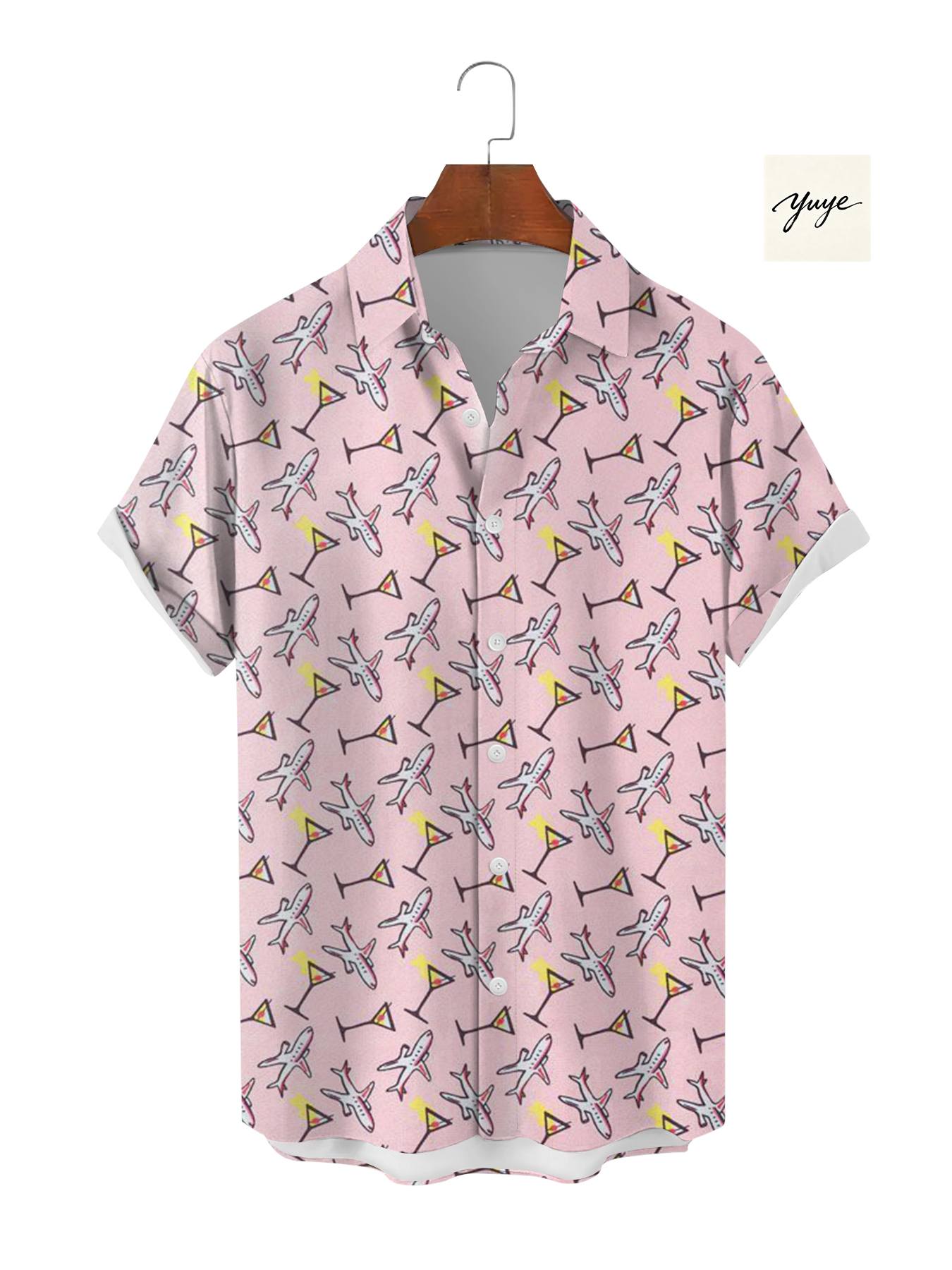 Men's Pink Hawaiian Shirt Short Sleeve Floral Flamingo Print Casual Summer Beach Vacation Button Down Shirt for Men - view 8